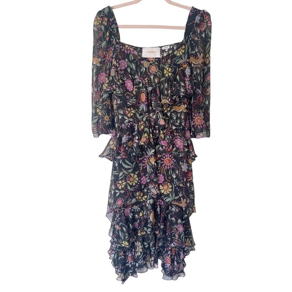 La DoubleJ Sissi Tiered Ruffle Midi Dress Babe in Silk Chiffon XS - Picture 6 of 17